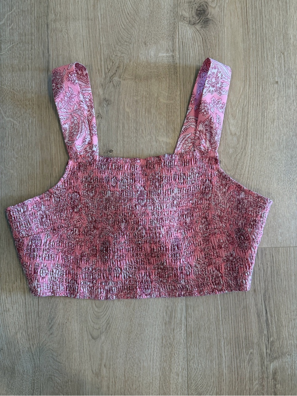 House of Harlow 1960 Women's Pink Smocked Floral Crop Top Size Medium